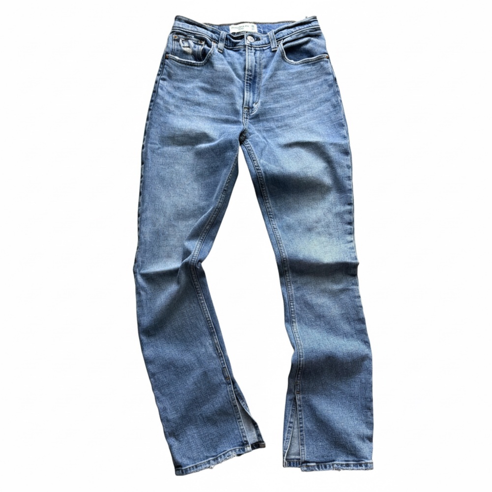 A&F High Rise Flare Split Hem Jeans Light Wash Bootcut Western 70s Boho Denim‎